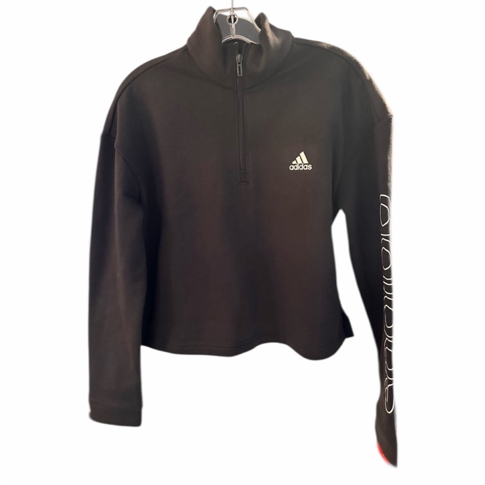 Adidas Women’s 1/4 Zip Logo Sleeve Crop Sweatshirt- Pre-Owned - Size Medium